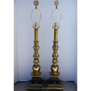 Vintage Pair Stiffel Brass & Black Enamel Mid - Century Table Lamps 34 "