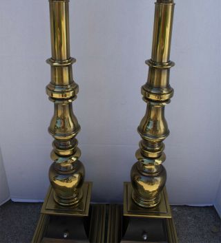 Vintage Pair Stiffel Brass & Black Enamel Mid - Century Table Lamps 34 