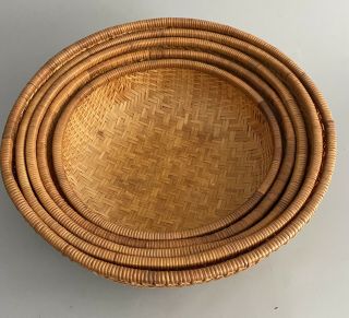 Vintage Woven Bamboo Nesting Baskets Asian