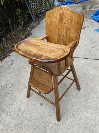 Very Cute Refinished Vintage Wooden Baby Feeding High Chair & Removable Tray