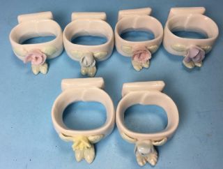 Set of 6 Vintage Porcelain Napkin Rings - Flower FloralDesign - Ardalt Japan 2