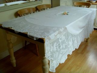 Vintage Mary Card Large Tablecloth Hand Crocheted Lace Briar Rose And Pigeon