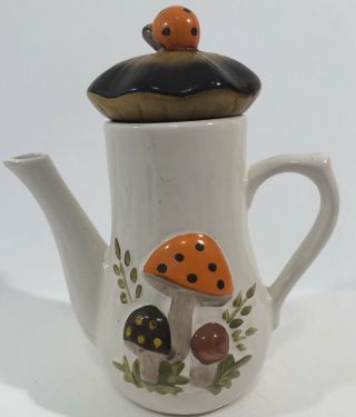 Sears Merry Mushroom Ceramic Tall Coffee Tea Pot 1970 