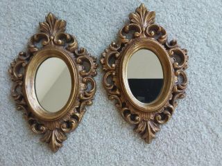 Vintage Burwood Regency Ornate 2 Gold Framed Oval Mirrors 7x5
