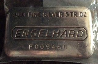 5 Oz Vintage Engelhard Rare.  999 Fine Silver Bullion Bar P Series With Serial