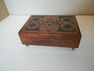 Vintage Wooden Music Box Made In Poland 5 7/8 " X 4 1/8 " X 2 1/4 "