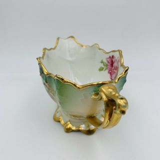Vintage Moritz Zdekauer M.  Z.  Austria Green Floral Footed Creamer Gold Numbered 3