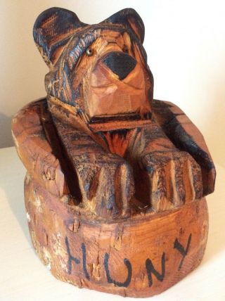 Vintage Hand Carved Wood Bear From Log Americana Primitive