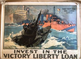 Vintage “invest In The Victory Liberty Loan” 1919 Ww I Poster