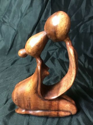 Man & Woman In Embrace Hand Carved Wood Statue Figurine Sculpture
