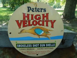 Old Vintage 1950s Peters High Velocity Shells Porcelain Advertising Sign Shotgun