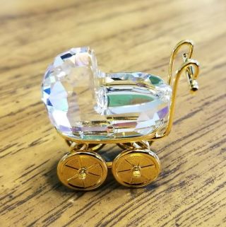 Swarovski Crystal Memories Gold Plated Baby Carriage / Pram Figurine,  Box,