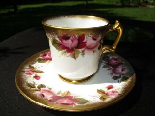 Cup Saucer Royal Chelsea Heavy Gold Pink Cranberry Garland Of Roses