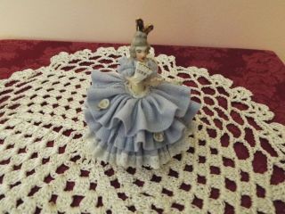 Pg,  Dresden,  Germany Lady Figurine,  Sitting,  Lace Dress,  3 1/2 "