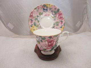 Vintage Tea Cup And Saucer England Duchess Chelsea Garden Primrose Pink