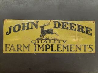 1930s Vintage John Deere Embossed Metal Sign Farm Tractor Plow Implements Oil