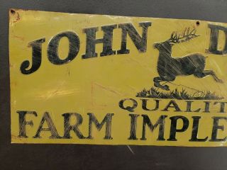 1930s Vintage John Deere Embossed Metal Sign Farm Tractor Plow Implements Oil 2