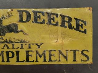 1930s Vintage John Deere Embossed Metal Sign Farm Tractor Plow Implements Oil 3