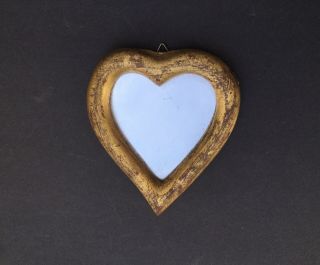 Vintage Small Gold Leaf Wood Mirror Heart Shape Italy