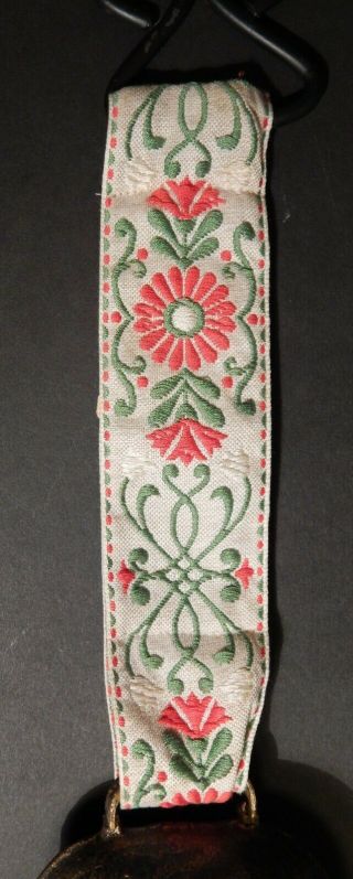 Vintage Alpine Cowbell on Folk Art Embroidered Ribbon Strap 3