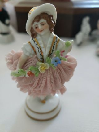 Vintage Muller Volkstedt Dresden Lace Miniature Girl Figurine