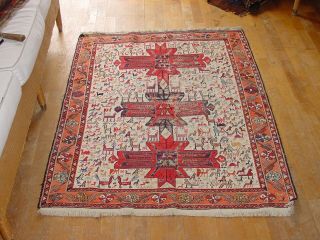 Wonderful Old Not Antique Soumak Small Rug / Carpet Hg