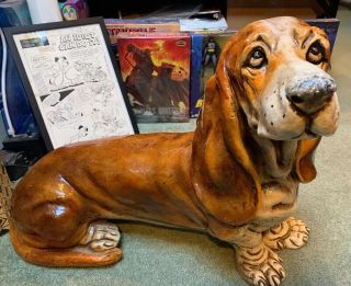 Vintage Rare 29” Basset Hound Dog Ceramic Figurine Statue Made In Italy 30 Lbs.