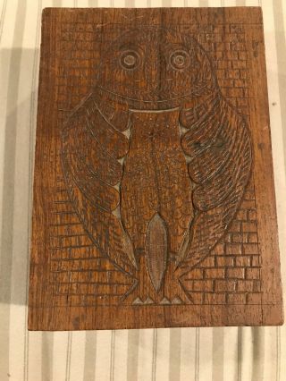 Vintage Hand Carved Wooden Jewelry Trinket Box Owl Top Flowers Cedar Wood