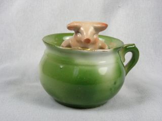 German Pink Pig Porcelain Fairing Figure - Pig In A Bean Pot