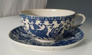 Vintage Phoenix Blue And White Tea Cup With Saucer Made In Japan