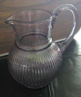 Vintage Glass Amethyst Purple Juice Pitcher Vase 6” Tall Petite Sunlight Glass
