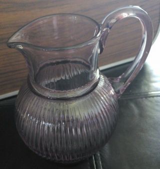 Vintage Glass amethyst PURPLE juice Pitcher Vase 6” Tall petite sunlight glass 2