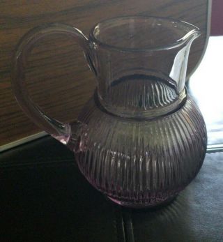 Vintage Glass amethyst PURPLE juice Pitcher Vase 6” Tall petite sunlight glass 3