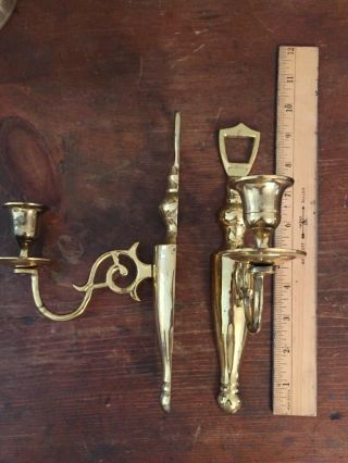 2 Brass Wall Sconce Candle Holders 9 - 7/16 " Tall