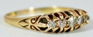 Quality Antique Vintage 18 Carat Solid Gold Five Diamond Gypsy Ring Size N