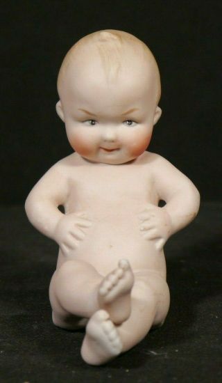 Antique German Heubach Porcelain Bisque Piano Baby Nude Naughty Boy 1