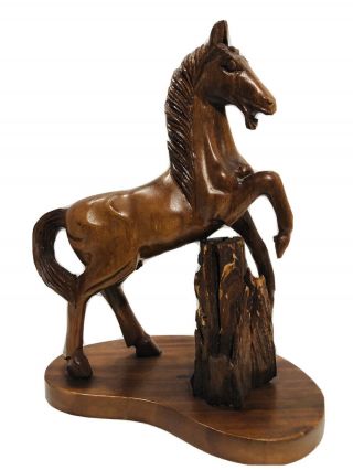 Hand - Carved Wooden Horse Sculpture 13 Inches Tall