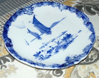 Antique Blue & White Fishing Scene Plate Empire Stoke On Trent