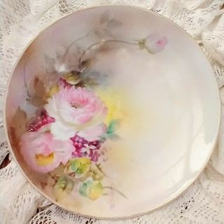 Antique Noritake Japan Plate Pastel Soft Pink Roses Hand Painted Artist Signed