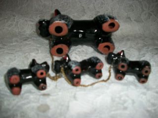 VINTAGE POODLE WITH 3 PUPPIES ON CHAIN FIGURINES MADE FROM RED CLAY 3