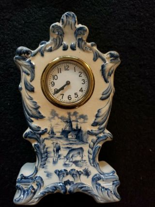Antique Porcelain Haven Clock Co Mantel Shelf Windup Clock Usa