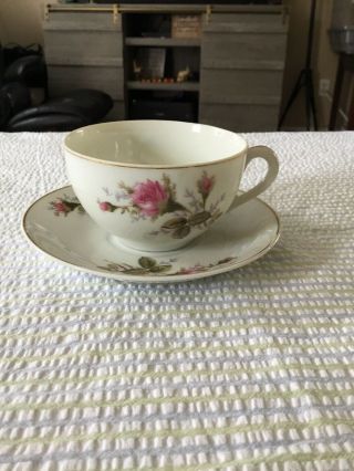 Vintage Teacup And Saucer With Floral Design Hand Painted Roses
