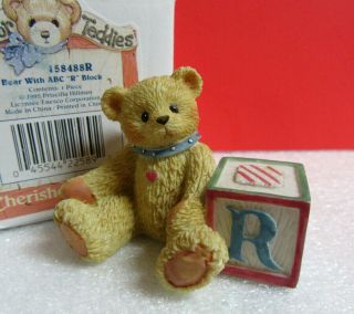 Miniature Cherished Teddies Bear With Abc " R " Letter Block Mini Figurine