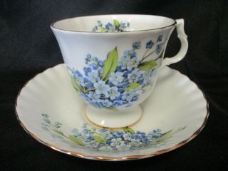 Vintage Bluebird Bone China Cup & Saucer With " Forget Me Nots " Made In Canada