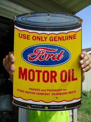 Rare Vintage 1932 Ford Motor Oil Can Porcelain Enamel Dealership Sign