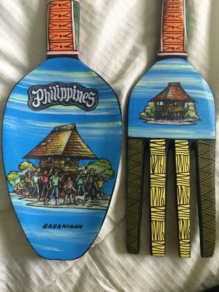 Hand - Painted Wooden Spoon And Fork (made In Philippines)