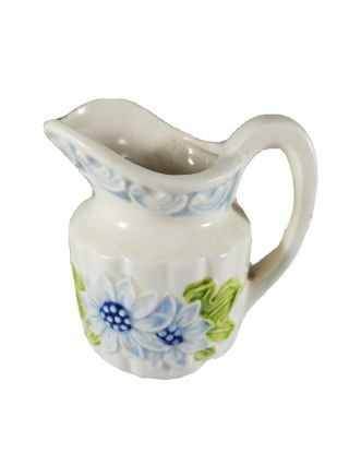 Vintage Collectible White Creamer With Blue Flowers 4 " Tall 1950 