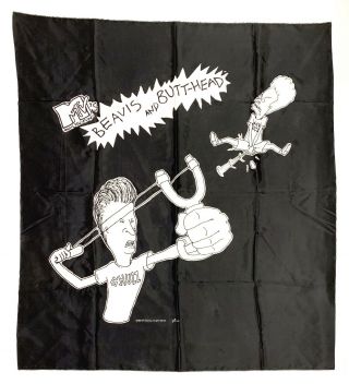 Vintage 1993 Mtv Beavis & Butthead Butt - Head Banner Tapestry Fabric Poster 40x44