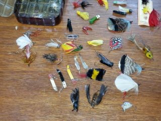 Large Group Of Vintage Flies Heddon Punkie Seed,  South Bend,  Mis.  Brands & Hand