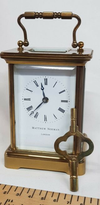 Vintage 8 - Day Matthew Norman Brass Carriage Clock With Key